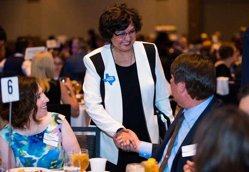 Gubernatorial candidate and former Dallas County Sheriff Lupe Valdez greets supporters at...