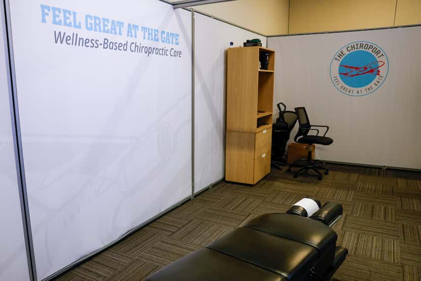 A chiropractic table is seen at The Chiroport, Tuesday, Oct. 31, 2023, at DFW International...