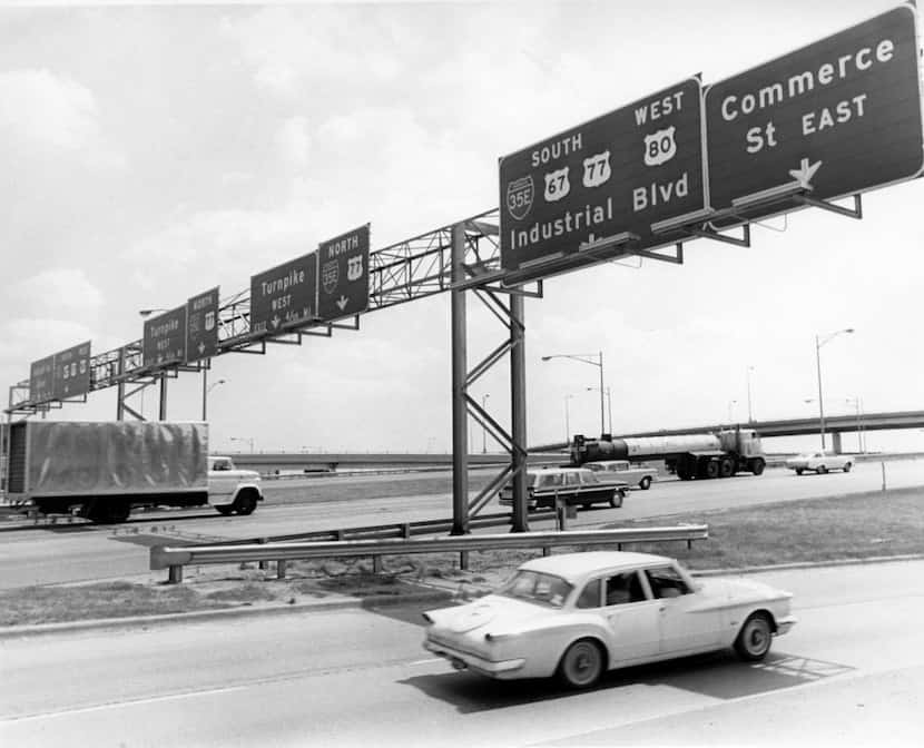 Cars driving on the newly completely R.L. Thornton Freeway on July 1966.