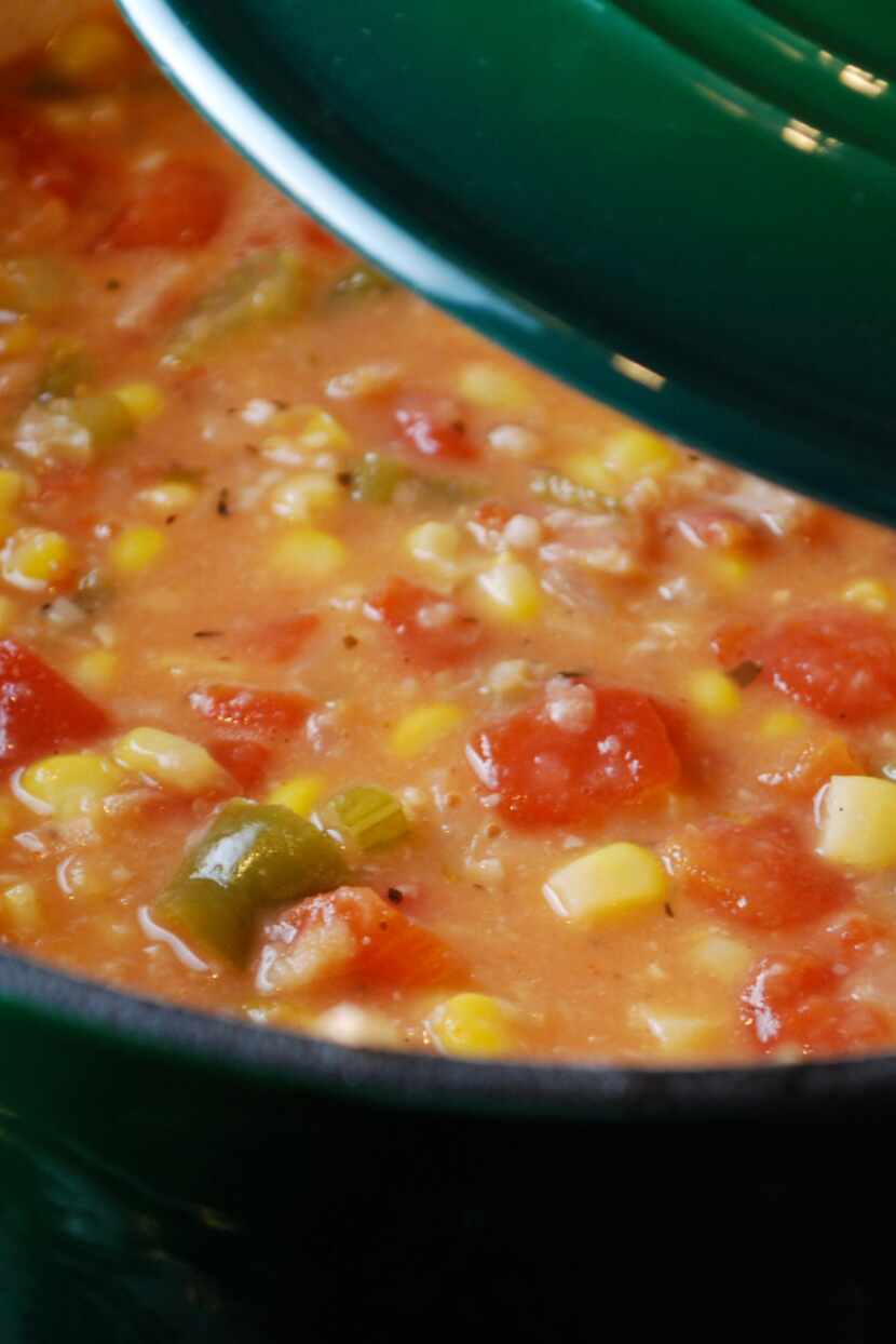 Faux Maque Choux (Cajun Corn and Tomato Stew) for Kitchen Scoop