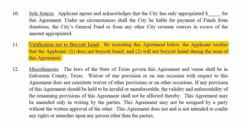Excerpt from the city of Dickinson Hurricane Harvey Repair Grant Application and Agreement. 