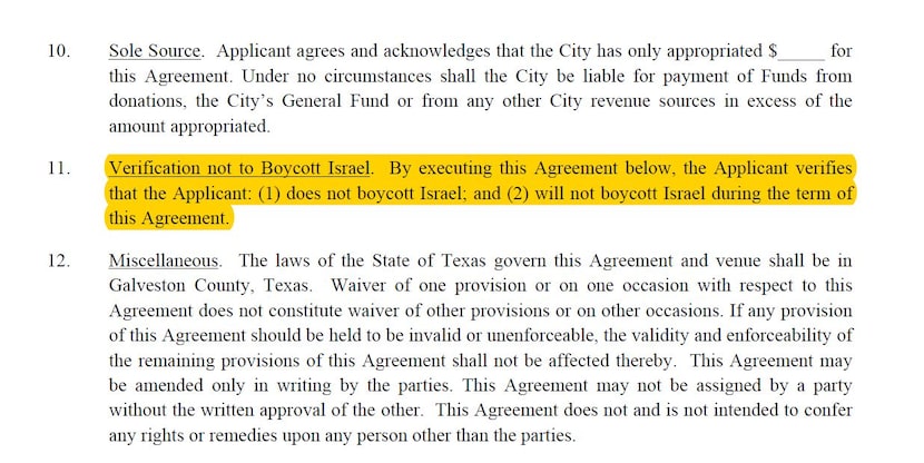 Excerpt from the city of Dickinson Hurricane Harvey Repair Grant Application and Agreement. 