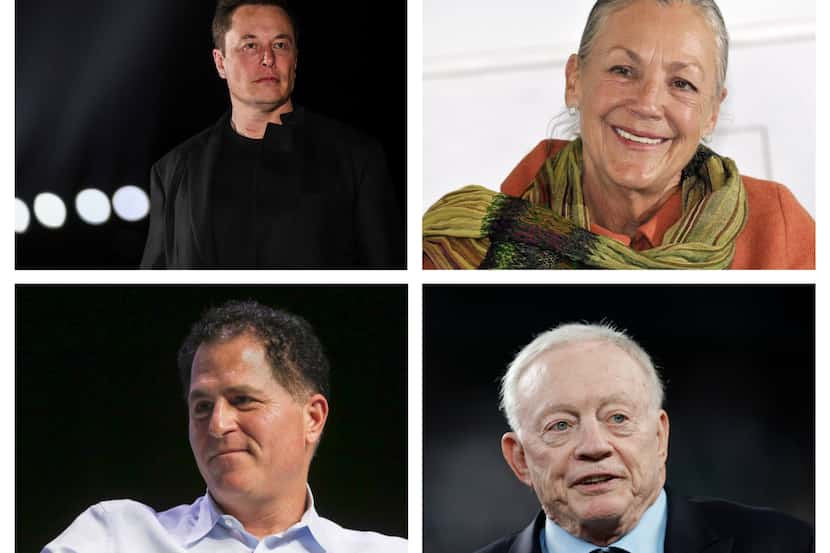 De izquierda a dercha: Elon Musk, Alice Walton, Michael Dell y Jerry Jones se encuentran...
