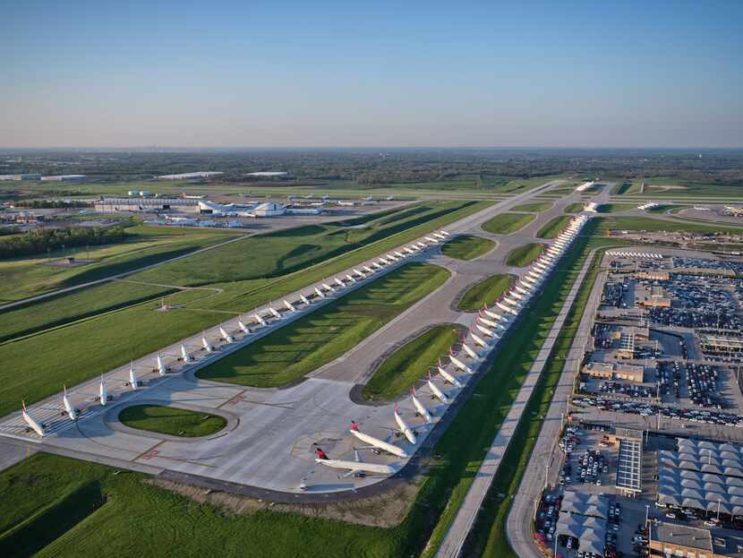 Andy Luten photographed grounded Delta Airlines jets in Kansas City from a helicopter for a...