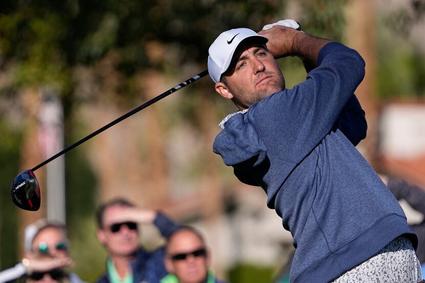 Scottie Scheffler hits from the second tee during the American Express golf tournament on...