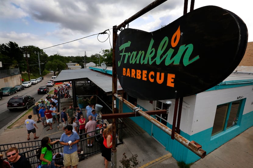 Long lines typically form outside Franklin Barbecue in Austin because of its popularity. . 