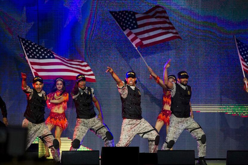 Performers dance to a Bollywood rendition of Bruce Springsteen's hit song "Born in the USA"...