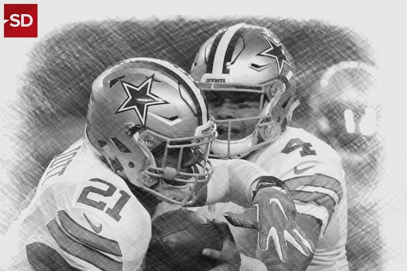 Cowboys running back Ezekiel Elliott (left) and quarterback Dak Prescott.
