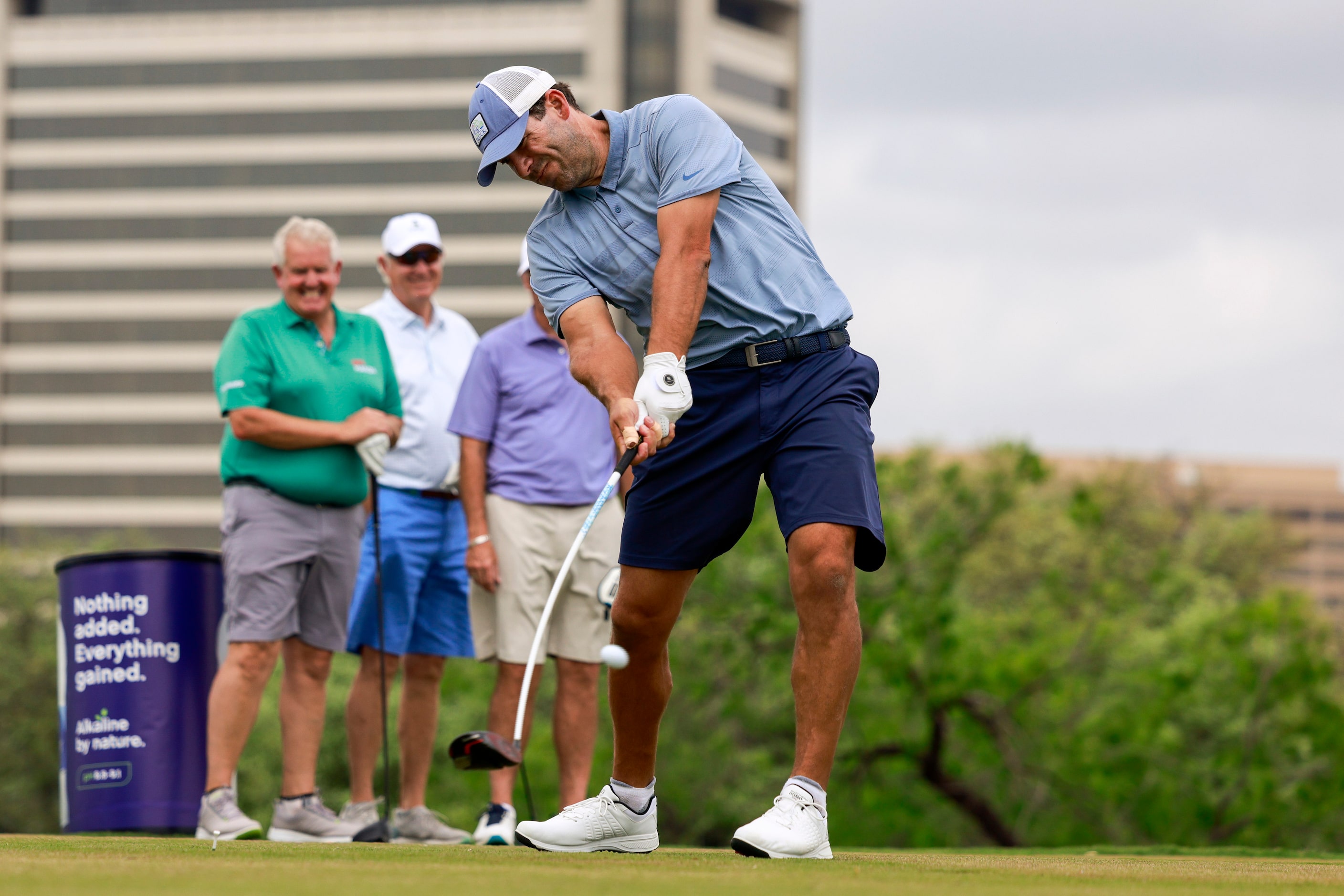 Former Dallas Cowboys quarterback Tony Romo hits off the third tee box during the ClubCorp...