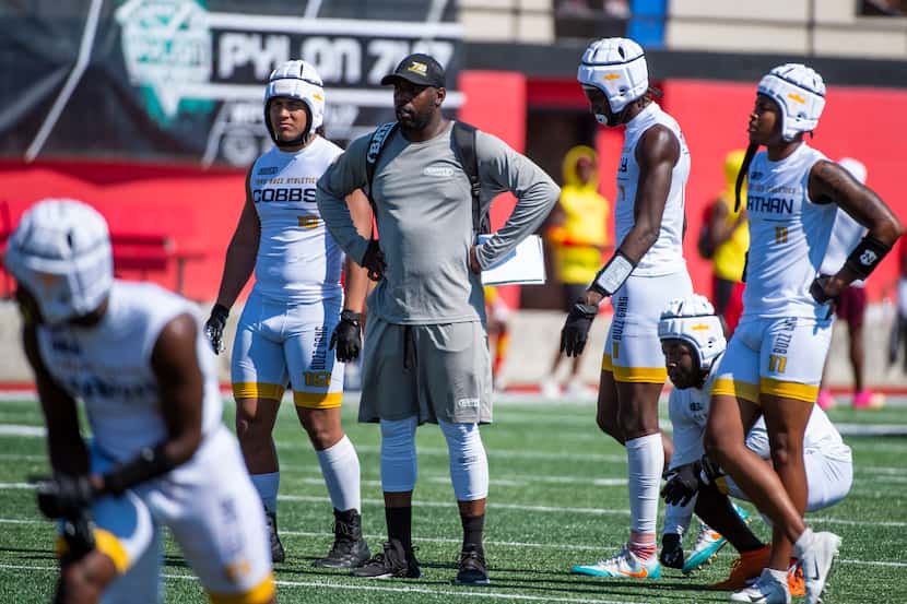 True Buzz coach Bryan Leonard watches on as his players compete in the Pylon 7v7 National...