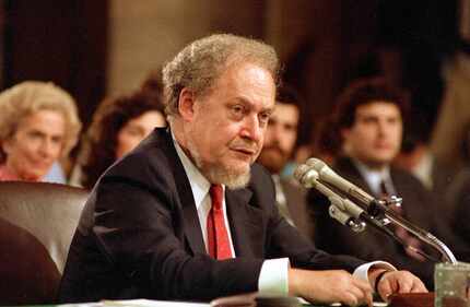 In this Sept. 16, 1987 file photo, U.S. Supreme Court nominee Robert H. Bork testifies...
