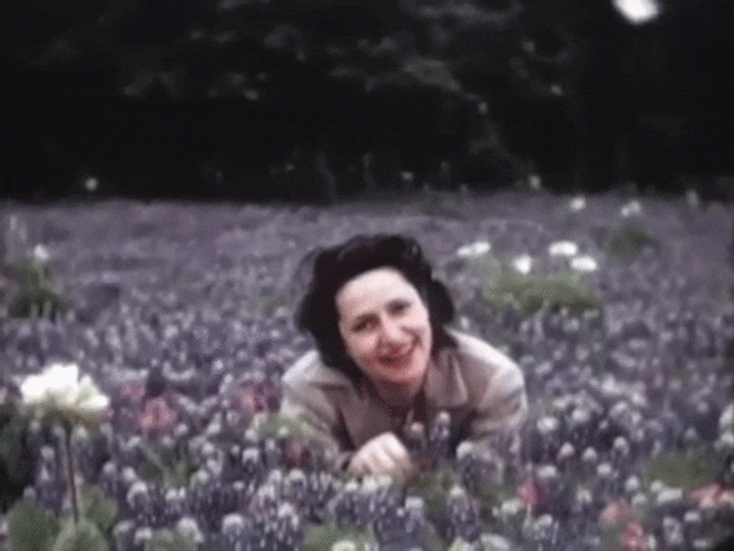 Lady Bird Johnson in an undated film in a field of wildflowers near where the Robert Mueller...