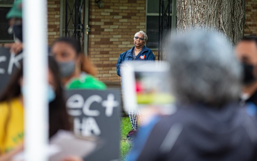 Southern Sector Rising leader Marsha Jackson looked on as community advocates provided...