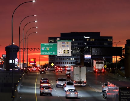 A toll sign indicates the price of using the LBJ TEXpress Lanes along I-635 near Welch Rd....