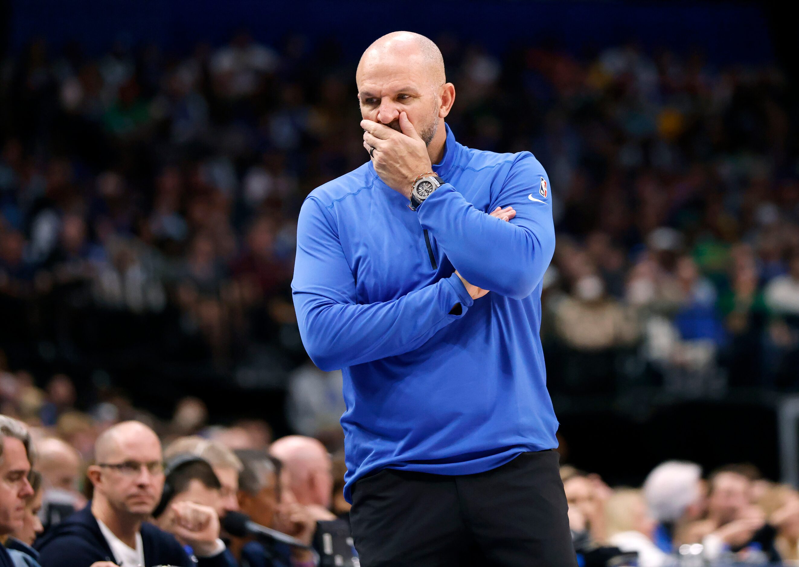 Dallas Mavericks head coach Jason Kidd shows his frustration during the first half of play...