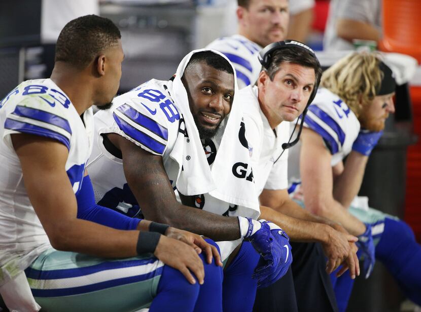 Dallas Cowboys wide receiver Dez Bryant (88) sits on the bench during a National Football...