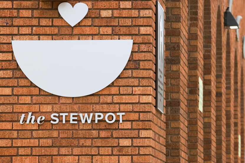 The Stewpot sign is displayed near East Quarter in downtown Dallas on June 15, 2023. The...