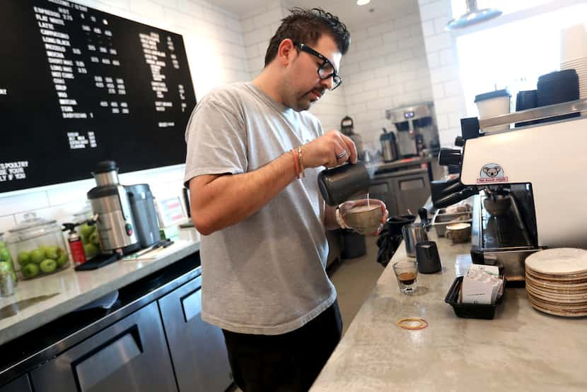 Owner Lui Monforte behind the counter at The Aussie Grind in Frisco, Texas, Friday, Sept....