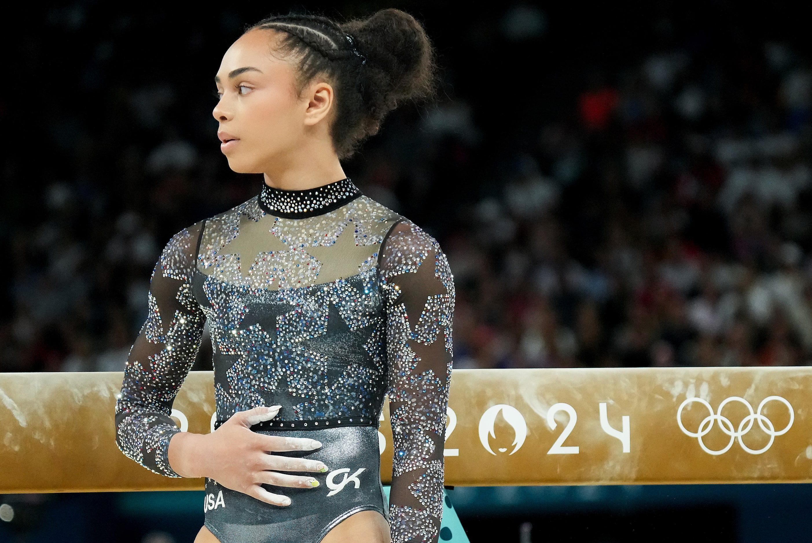 Hezly Rivera of the United States waits to competes on the balance beam during women’s...