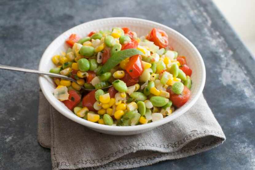 
This June 30, 2014 photo shows summer edamame succotash in Concord, N.H. 
