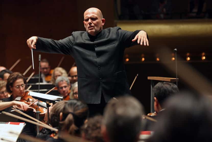 Jaap van Zweden  leads the New York Philharmonic at David Geffen Hall in New York in a...