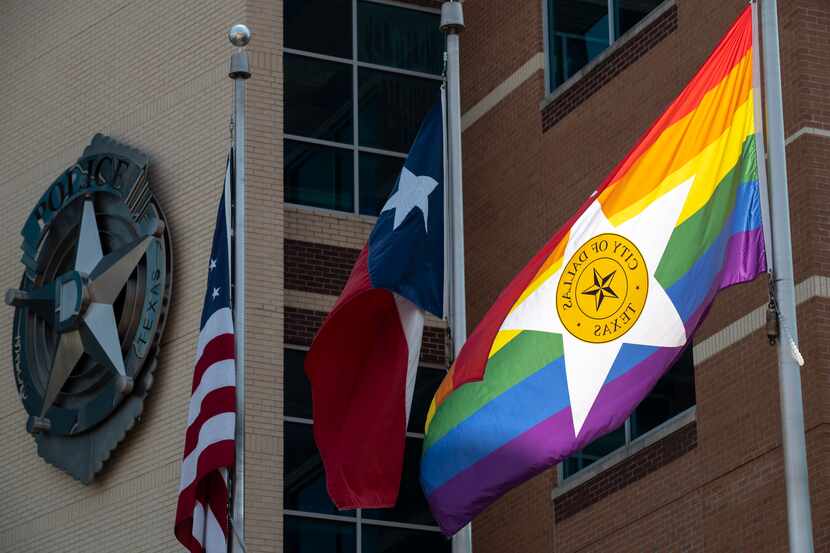 The Dallas Police Department have raised a Pride flag outside of Police Headquarters for the...