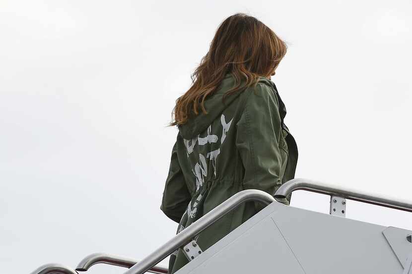 US First Lady Melania Trump boards a flight at Andrews Air Force Base in Maryland on June...