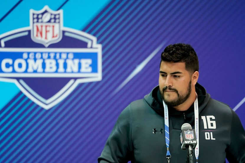 INDIANAPOLIS, IN - MARCH 01: UTEP offensive lineman Will Hernandez speaks to the media...