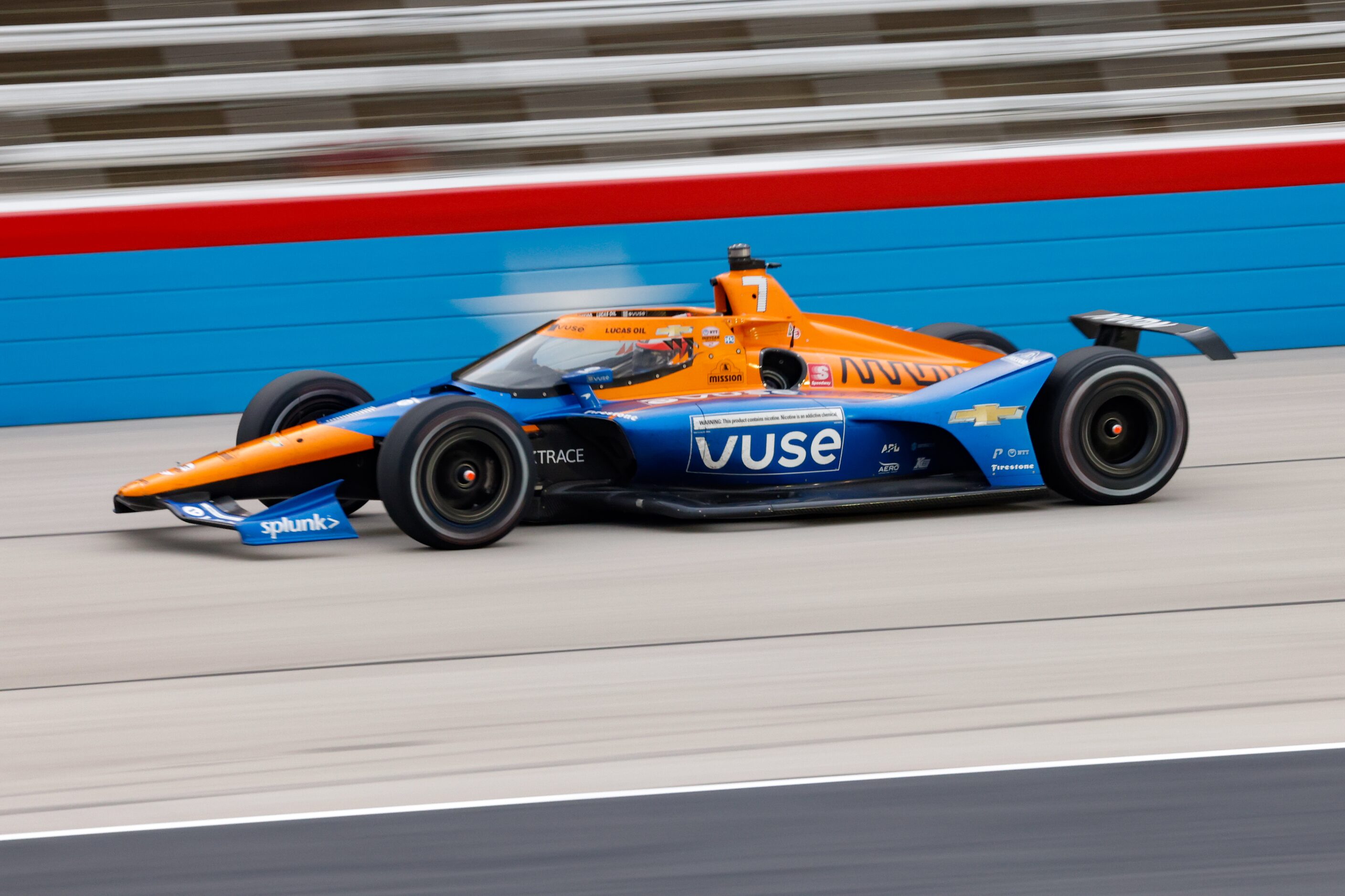 Felix Rosenqvist (#7) races during the IndyCar Genesys 300 at Texas Motor Speedway on...