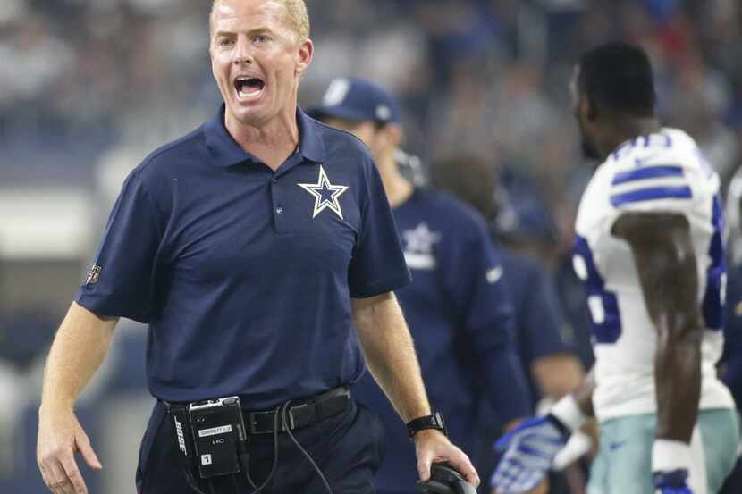 Head coach Jason Garrett is pictured during the Seattle Seahawks vs. the Dallas Cowboys NFL...