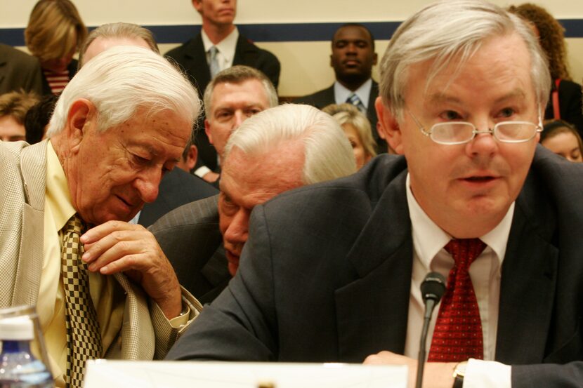 Rep. Ralph Hall (far left) had a word with Herb Kelleher, who was chairman of Southwest...