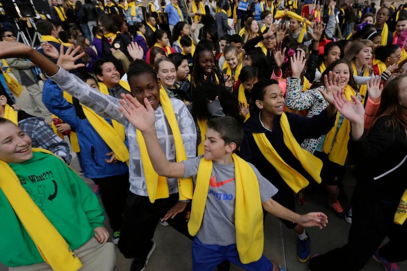 
Students danced in front of the Texas Capitol during a school choice rally in January....