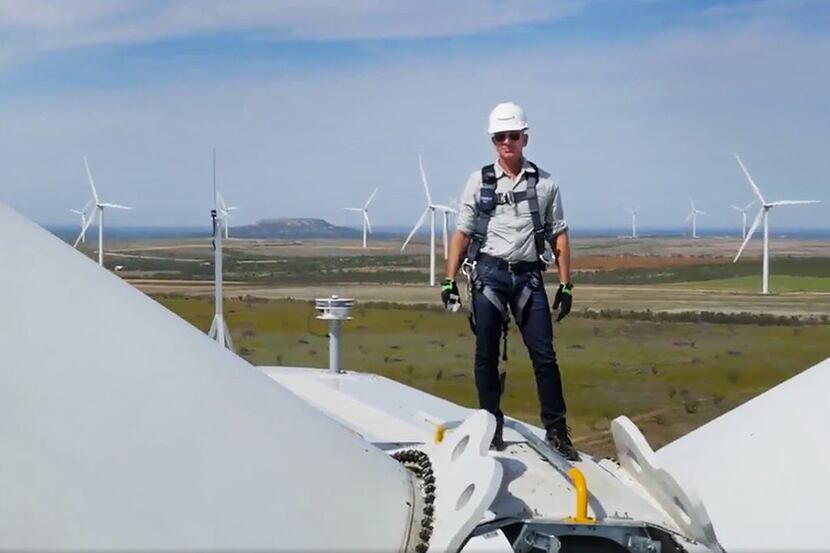 Amazon's Chief Executive Officer Jeff Bezos christened the new 253-megawatt Amazon Wind Farm...