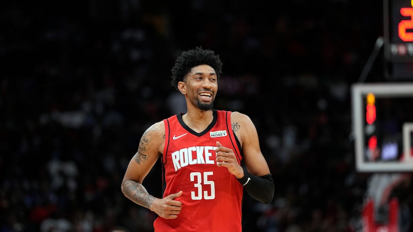 Houston Rockets' Christian Wood reacts after making a basket against the Memphis Grizzlies...