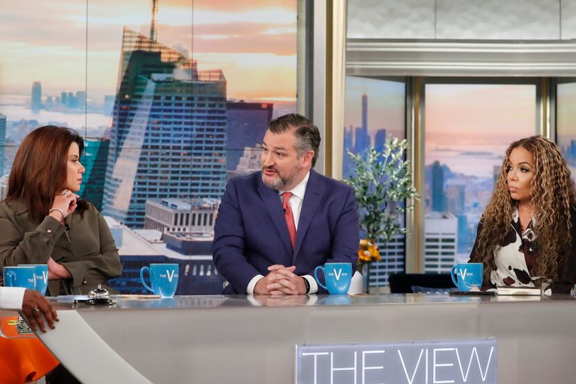 Sen. Ted Cruz speaks Oct. 24, 2022, on ABC's The View with co-hosts Sunny Hostin, right, and...