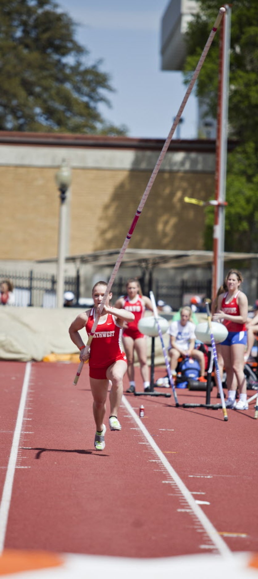 Justin Northwest pole vaulter Desiree Freier competes during the Clyde Littlefield Texas...