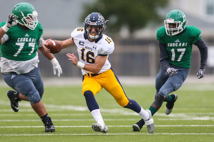 Highland Park's Finn Corwin (16) is the leading receiver among area Class 5A players. He has...