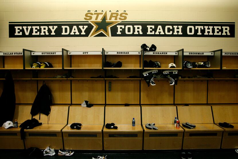 A sign inside the Dallas Stars locker room at the Dr. Pepper Stars Center in Frisco  reads:...
