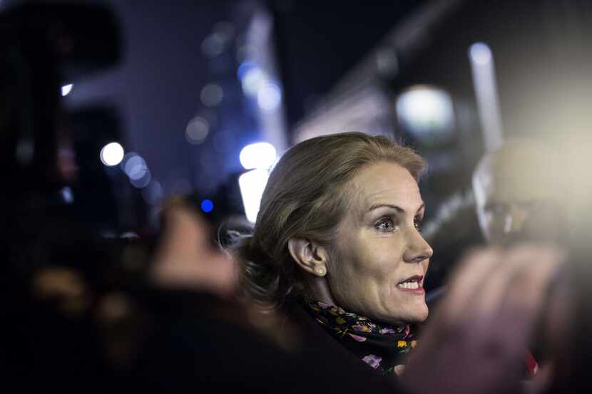 Prime Minister Helle Thorning Schmidt speaks to journalists at a cultural centre in...