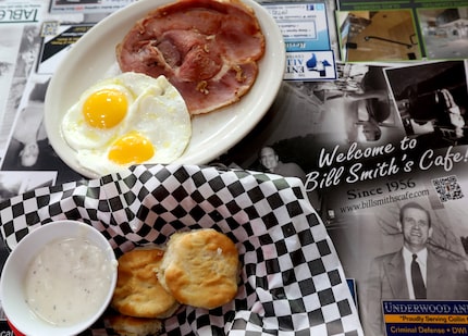 Mama Smith's Favorite is a ham steak, two eggs, and the option of biscuits and gravy or toast.