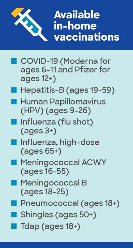 Baylor Scott & White provides a list of available in-home vaccinations including COVID-19,...