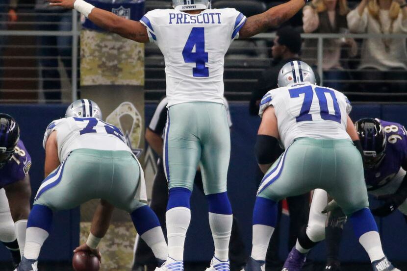Dallas Cowboys quarterback Dak Prescott (4)is pictured during the Baltimore Ravens vs. the...