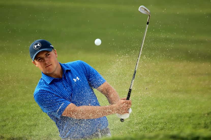 DORAL, FL - MARCH 04:  Jordan Spieth out of the bunker on the 16th hole during the second...