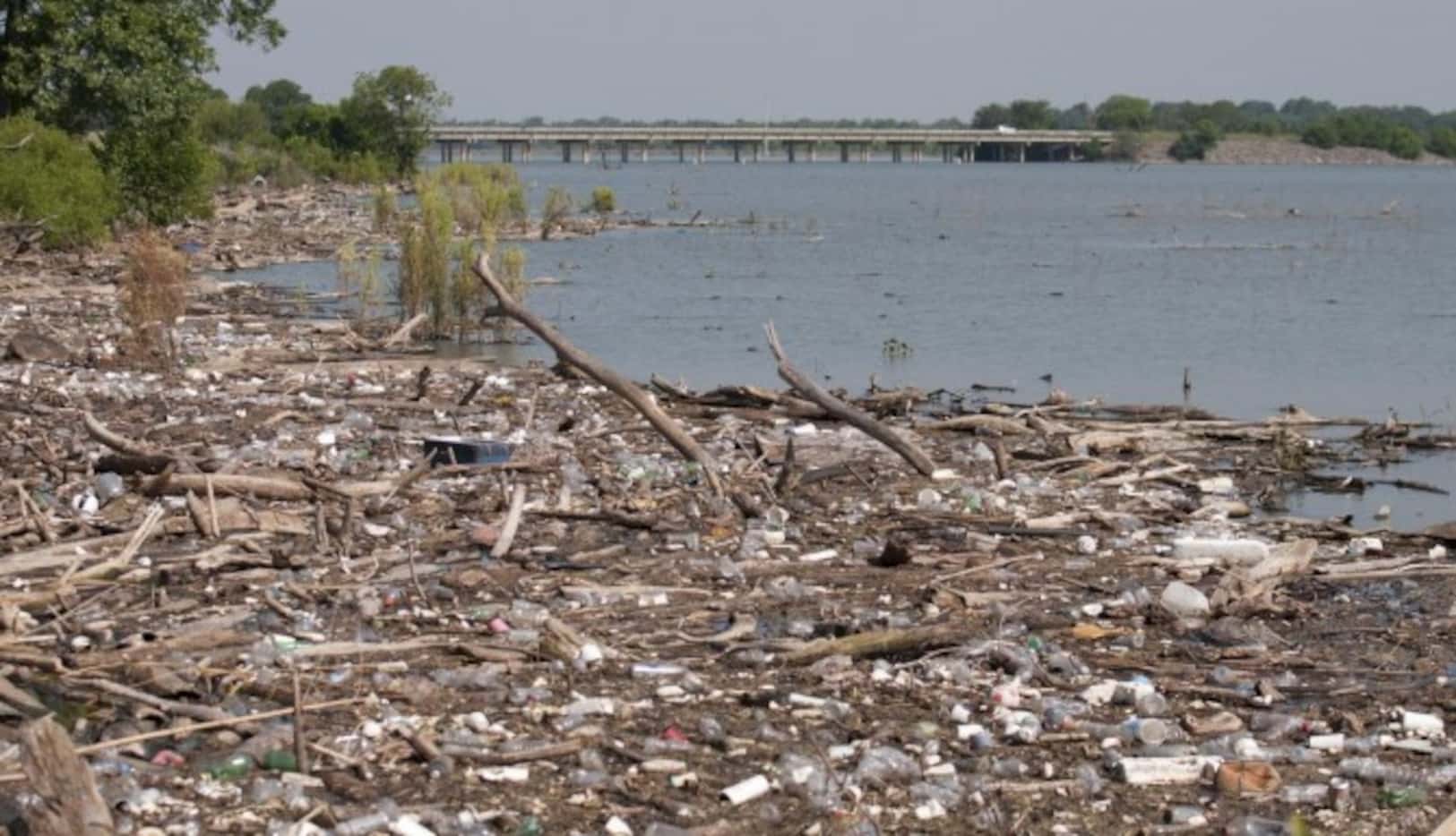 Las tormentas depositaron toneladas de basura en el lago Ray Hubbard, la cual ahora se...