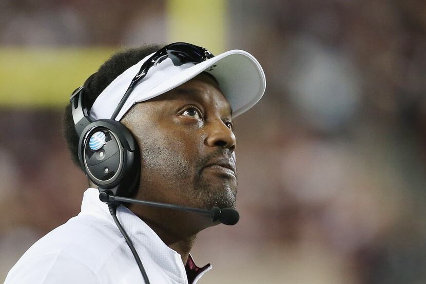 COLLEGE STATION, TX - SEPTEMBER 12:  Head coach Kevin Sumlin of the Texas A&M Aggies waits...