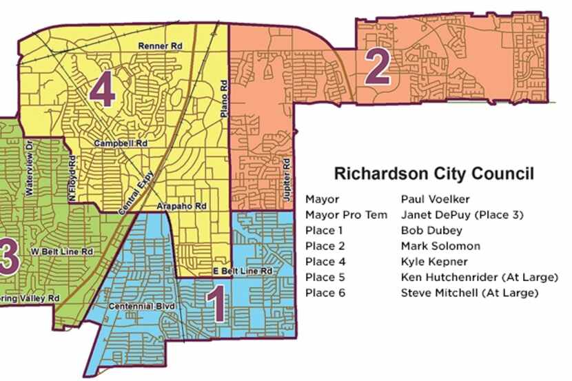 Richardson City Council members and place boundaries.