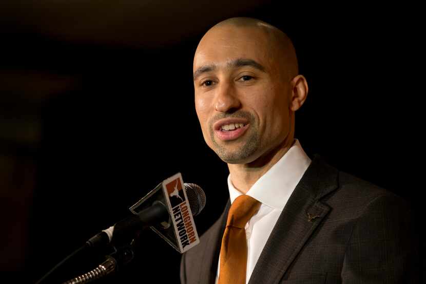 Shaka Smart speaks during his introduction as the Texas men's basketball coach, Friday,...