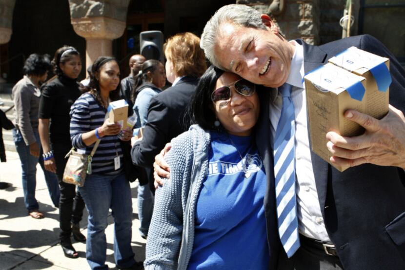 William Mazur, 304th District Court Judge, greeted CPS caseworker Roslyn Jones before...
