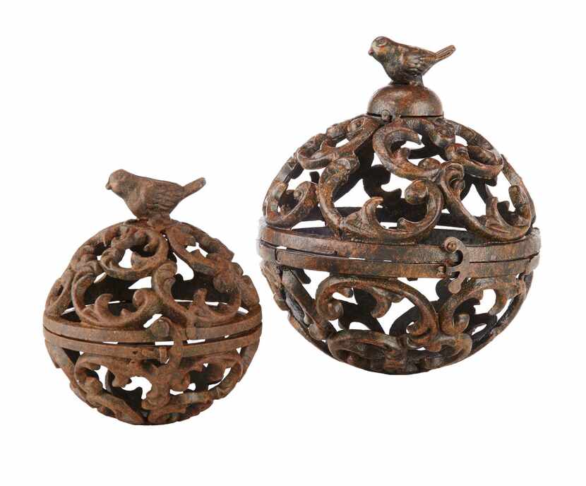 
ED On Air set of two wrought-iron spheres, $40.
