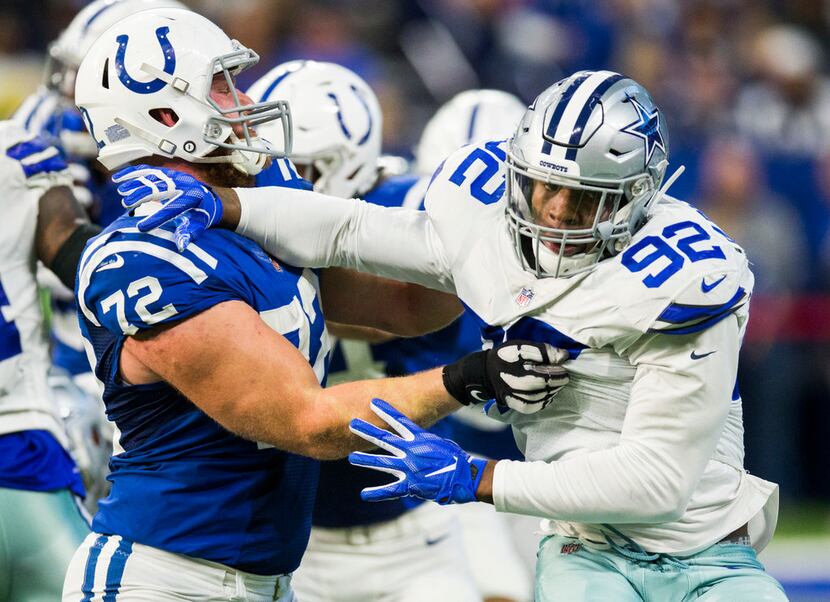 Dallas Cowboys defensive end Dorance Armstrong (92) squares off with Indianapolis Colts...